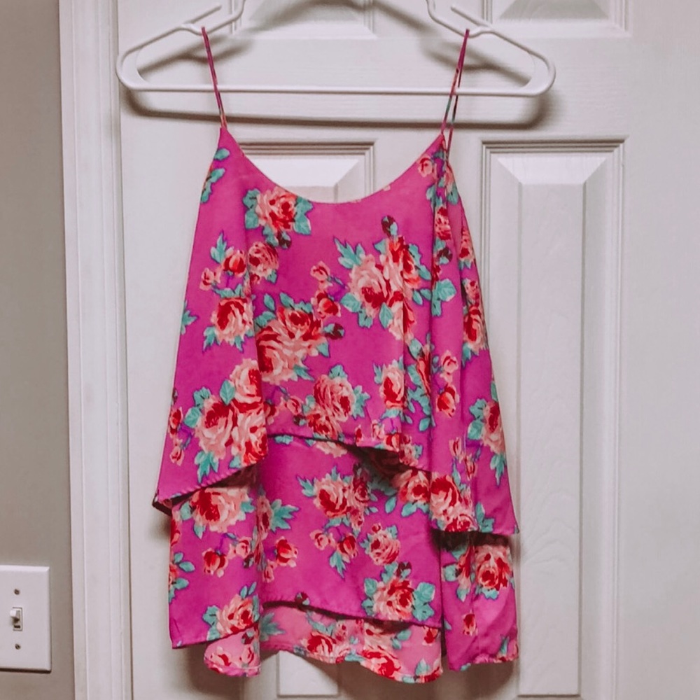 Pink/purple-ish + Floral Tank